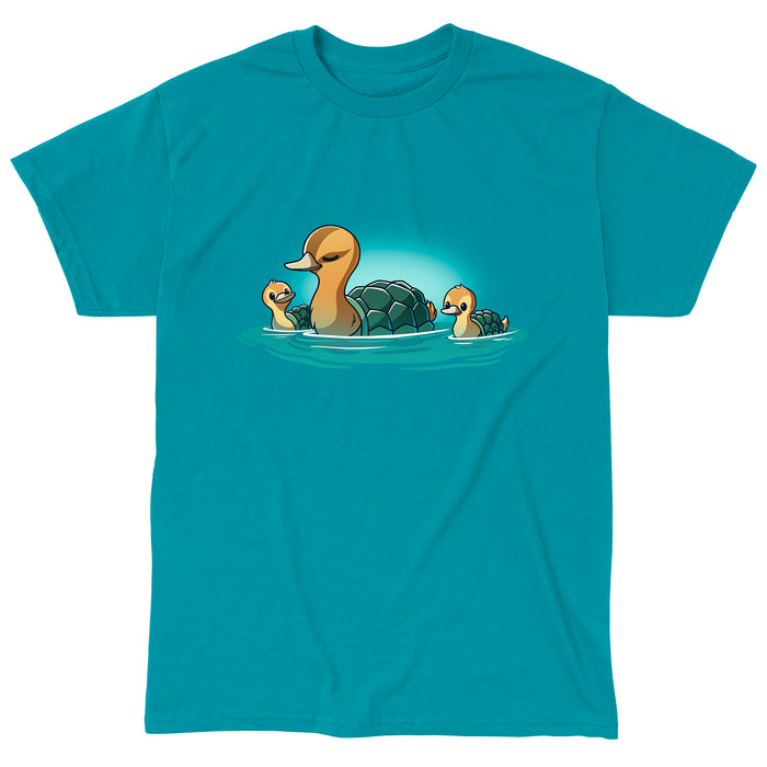 Classic Cotton T-shirt_TeeTurtle tropical blue Turtle Ducks apparel featuring a family of swimming turtle ducks.