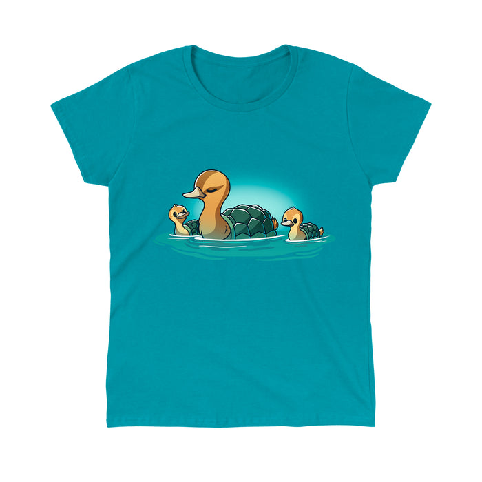 Classic Cotton T-shirt_TeeTurtle tropical blue Turtle Ducks apparel featuring a family of swimming turtle ducks.