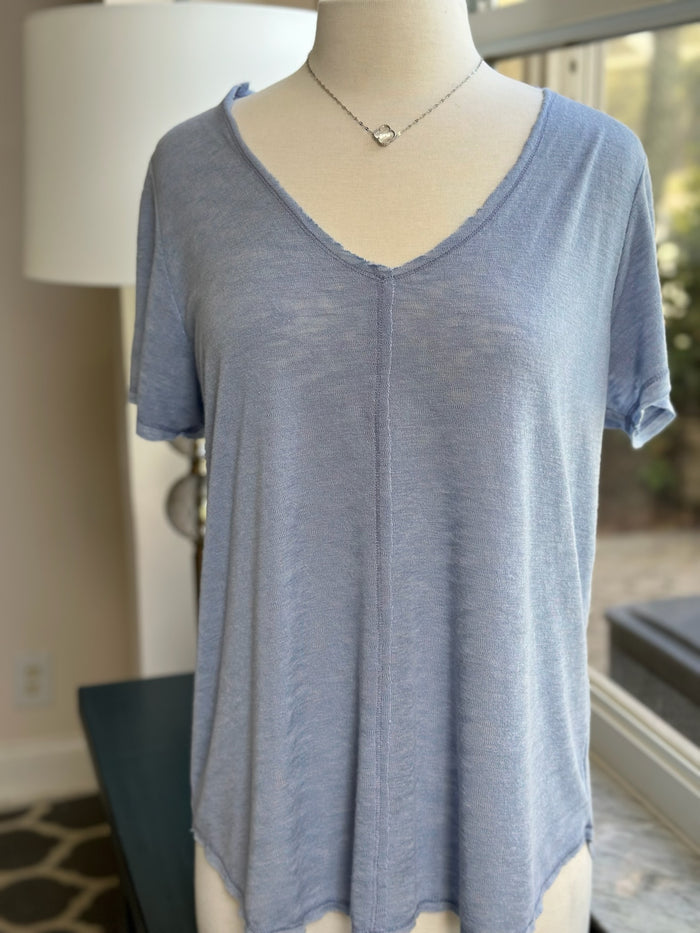 Valerie top in periwinkle styled on mannequin