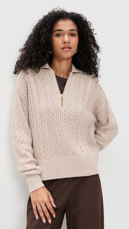 Varley Camello Cable Zip Sweater - Parchment