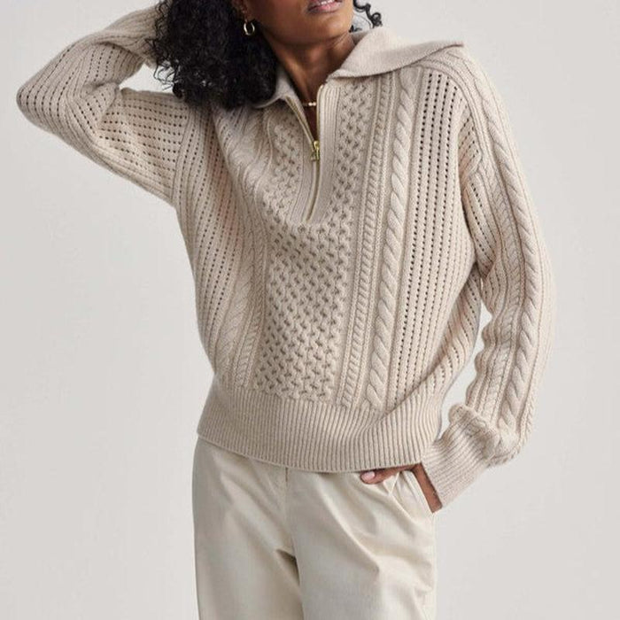 Varley Camello Cable Zip Sweater - Parchment