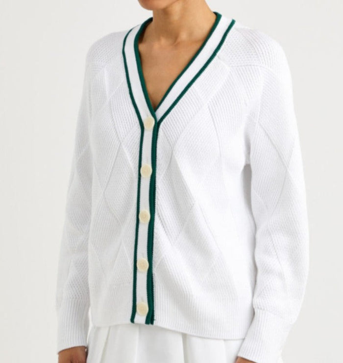 Varley Dorset Cardigan - White/Forest Green