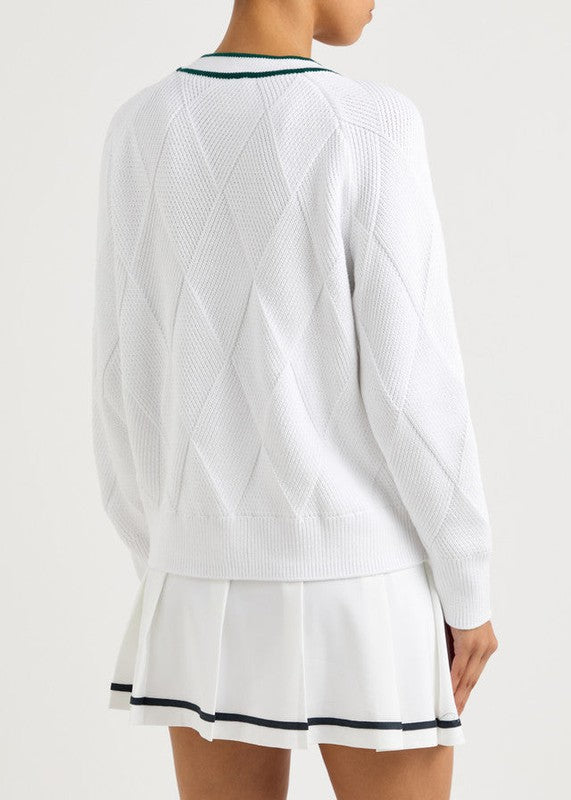 Varley Dorset Cardigan - White/Forest Green