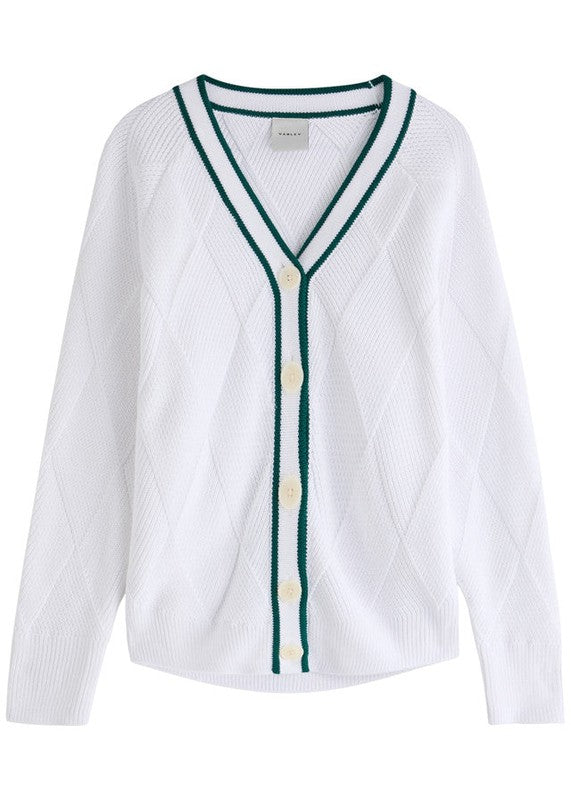 Varley Dorset Cardigan - White/Forest Green