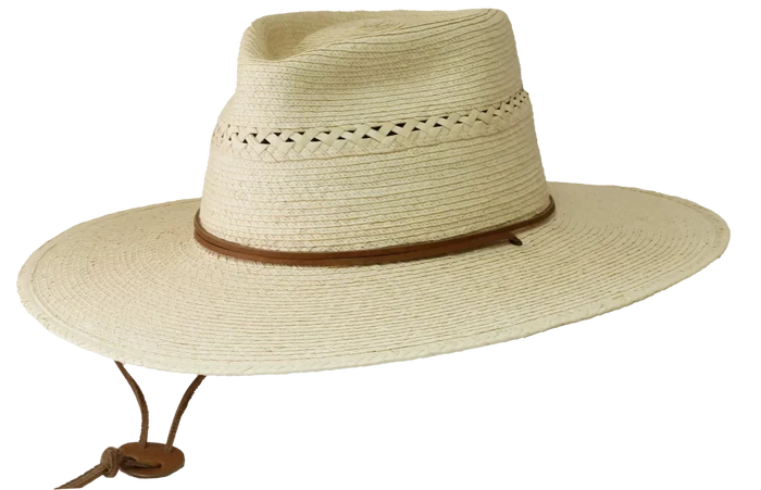 Vented Tear Drop Hat w/ Leather Stamped Strings (4" Brim)