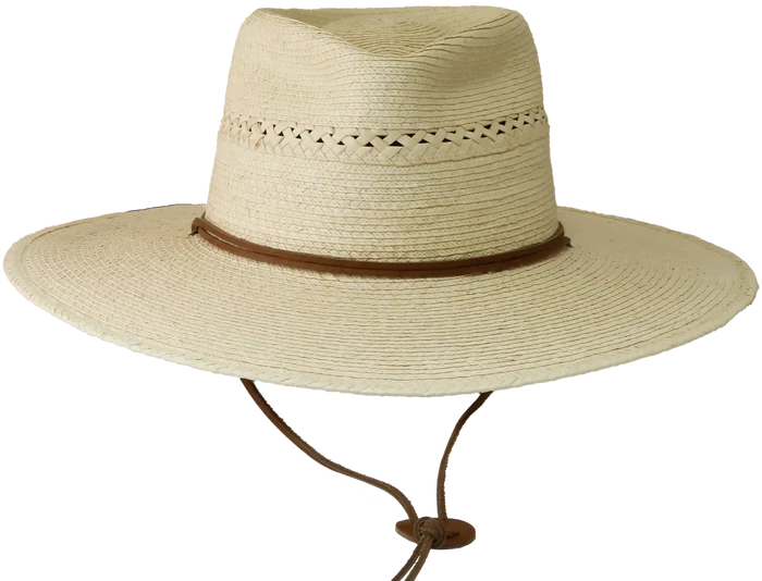 Vented Tear Drop Hat w/ Leather Stamped Strings (4" Brim)