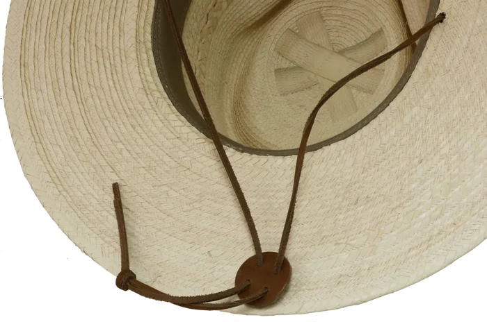 Vented Tear Drop Hat w/ Leather Stamped Strings (4" Brim)
