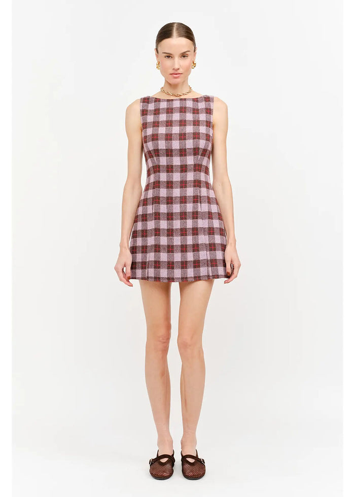 Victoria Plaid Mini Dress - Mauve