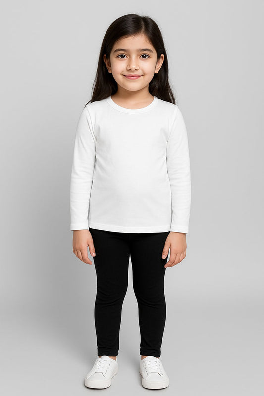 Warm and Soft Girls’ Winter Set – White Interlock Top with Comfort Cotton Lycra Legging