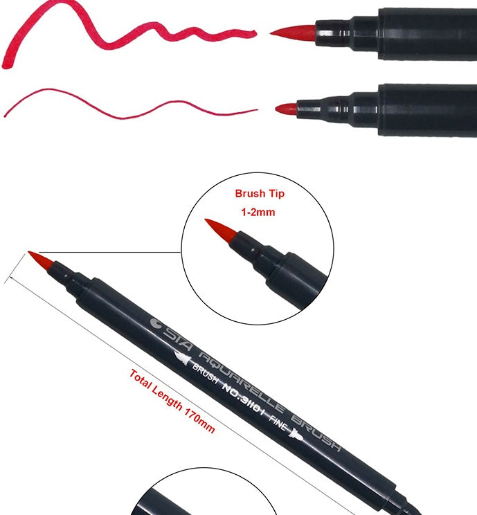 Art marker pens arranged in multiple colors with brush and fine tips for graphic sketches, manga art and fashion illustration