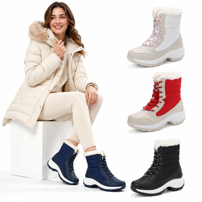 Warm waterproof winter boots for women with PU non-slip sole, wedge heel, and breathable cold-weather comfort for daily walks