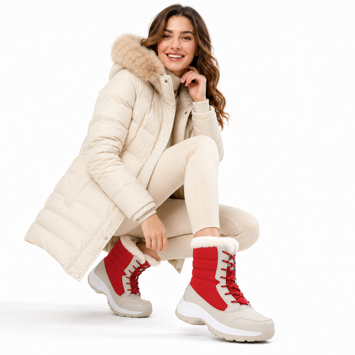 High-top women snow boots with artificial velvet lining, stable 3-5 cm wedge height, and modern Korean-inspired shape fit now