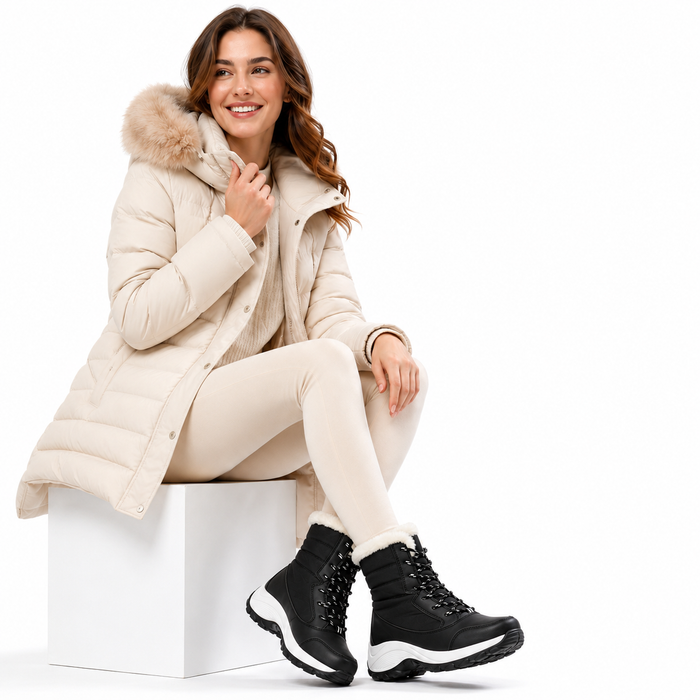 Women wedge snow boots with durable umbrella cloth, stitched detail, and shock-absorbing base for winter walking comfort now.