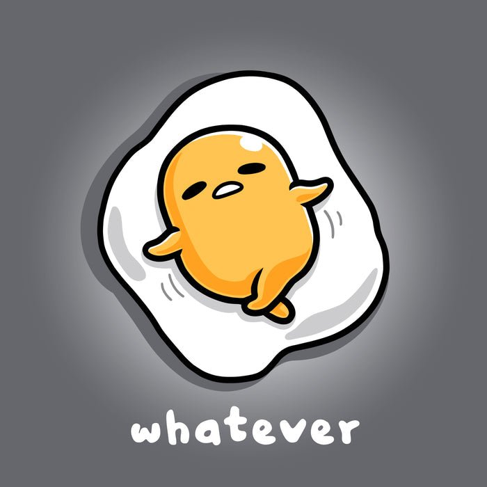 Classic Cotton T-shirt_TeeTurtle charcoal gray Whatever apparel featuring Gudetama with a tired expression lying down as an egg yolk on top of an egg white.