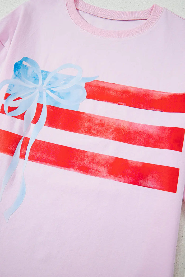 White Flag Bow Graphic Crewneck Tee - Tops/Tops & Tees