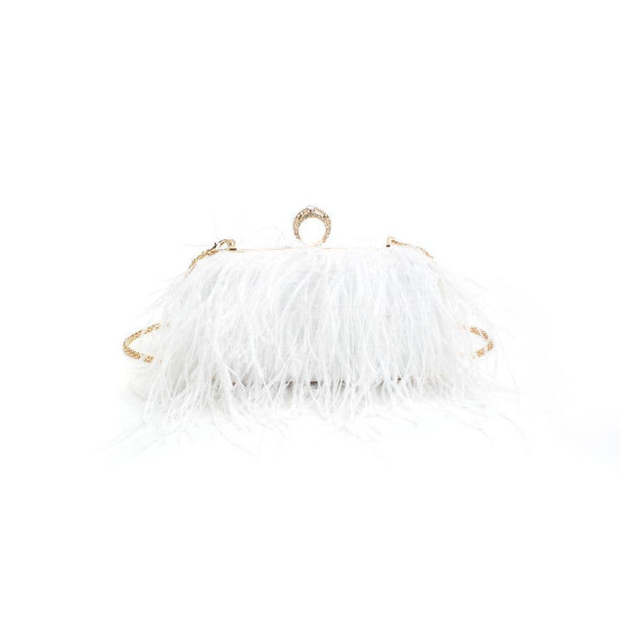 Style the White Harlow Feather Evening Bag exclusively at Born To Glam