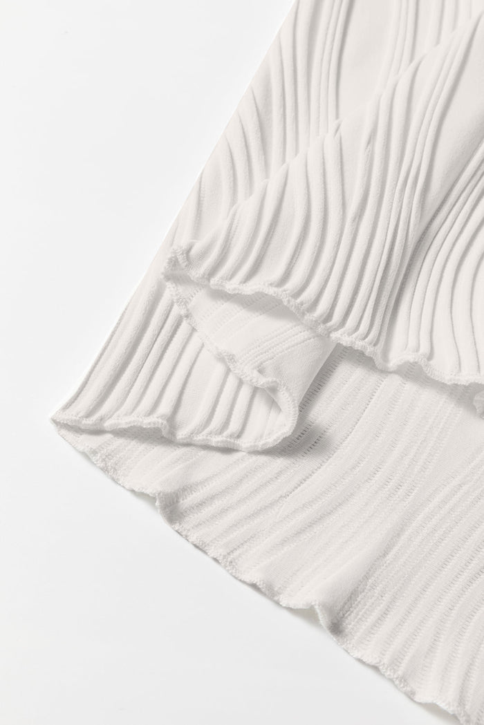 White Solid Colour Wavy Textured Round Neck Sleeveless Top - Tops/Tank Tops