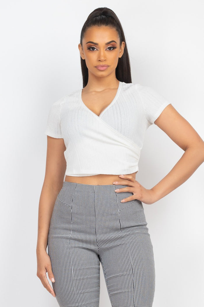 White V-neck Crop Top