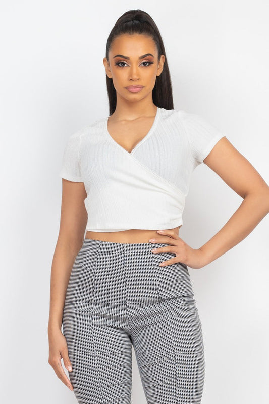 White V-neck Crop Top