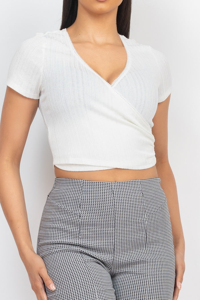 White V-neck Crop Top