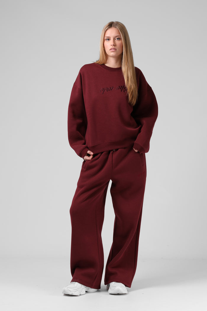 Wide Leg Track Pant - Red Wine