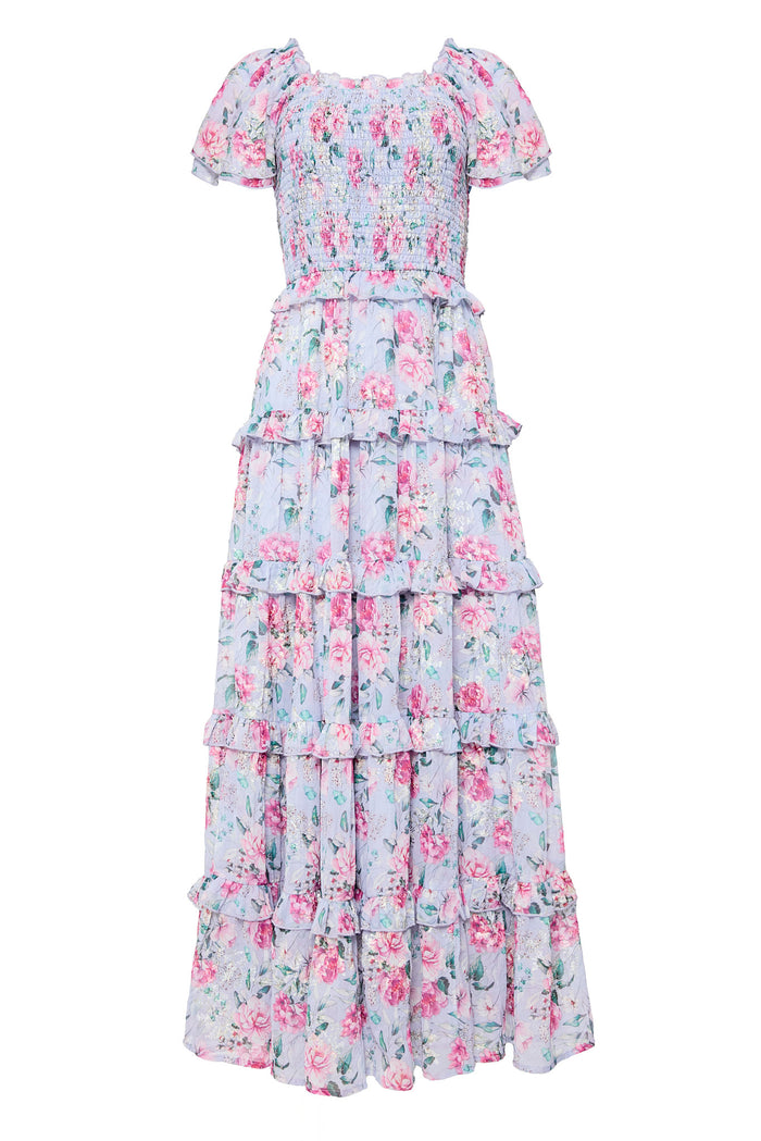 floral dress against a white background