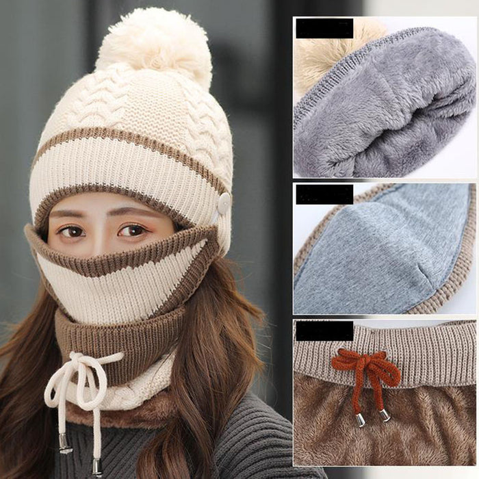 warm knitted hat set for women wind protection winter commuting