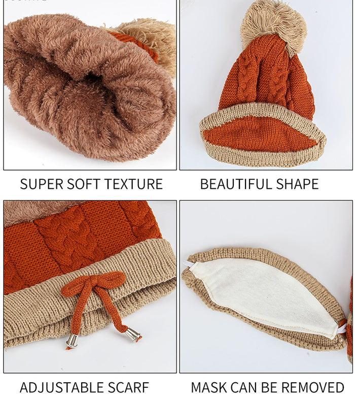 winter knitted beanie hat with matching scarf and neck cap women