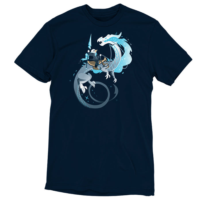 Premium Cotton T-shirt - featuring a snowman holding an ice spear riding a wintery dragon