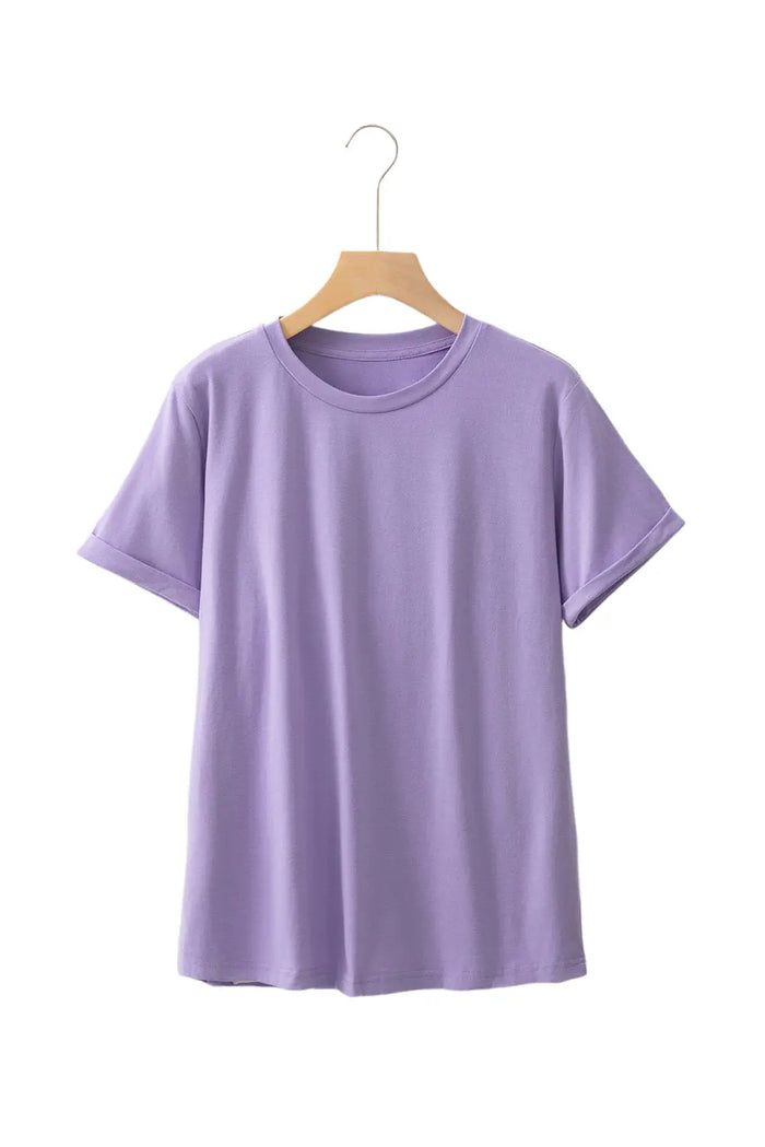 Wisteria Casual Plain Crew Neck Tee - Tops/Tops & Tees