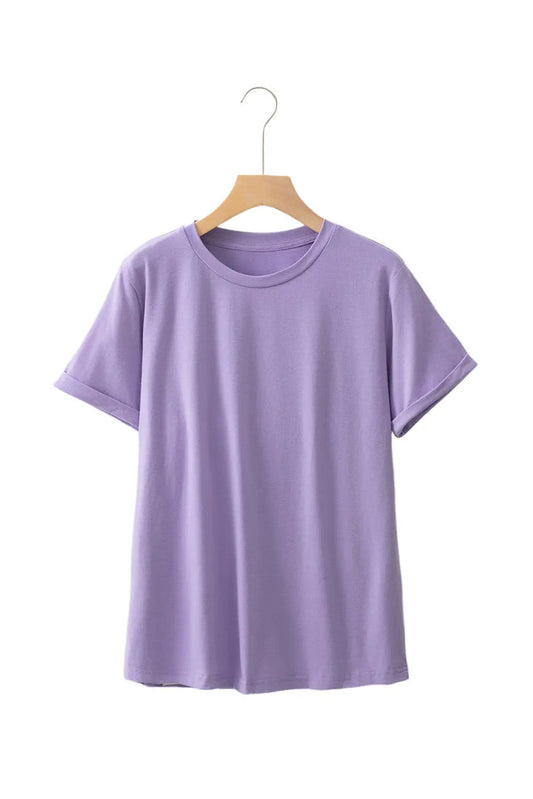 Wisteria Casual Plain Crew Neck Tee - Tops/Tops & Tees