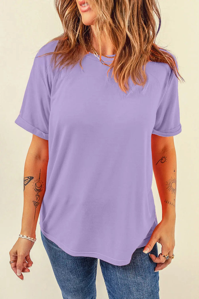 Wisteria Casual Plain Crew Neck Tee - Tops/Tops & Tees