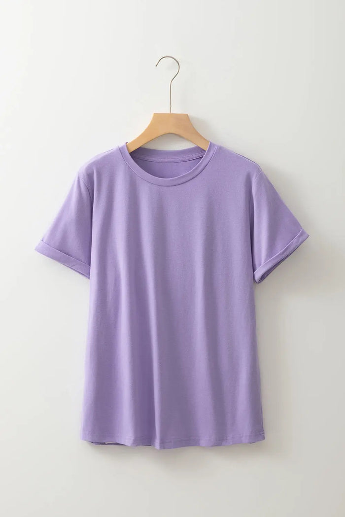 Wisteria Casual Plain Crew Neck Tee - Tops/Tops & Tees