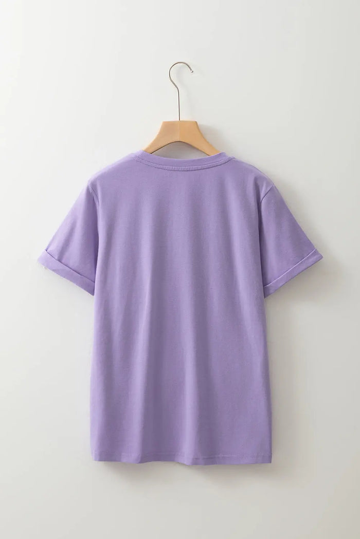 Wisteria Casual Plain Crew Neck Tee - Tops/Tops & Tees