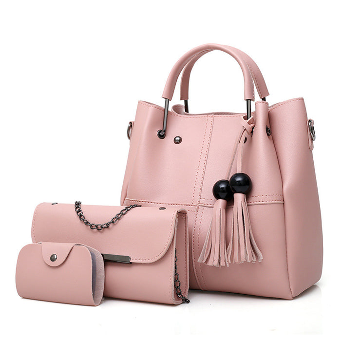 Women Three Piece Handbag Set Tassel PU Leather Luxury