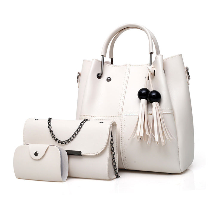 Women Three Piece Handbag Set Tassel PU Leather Luxury