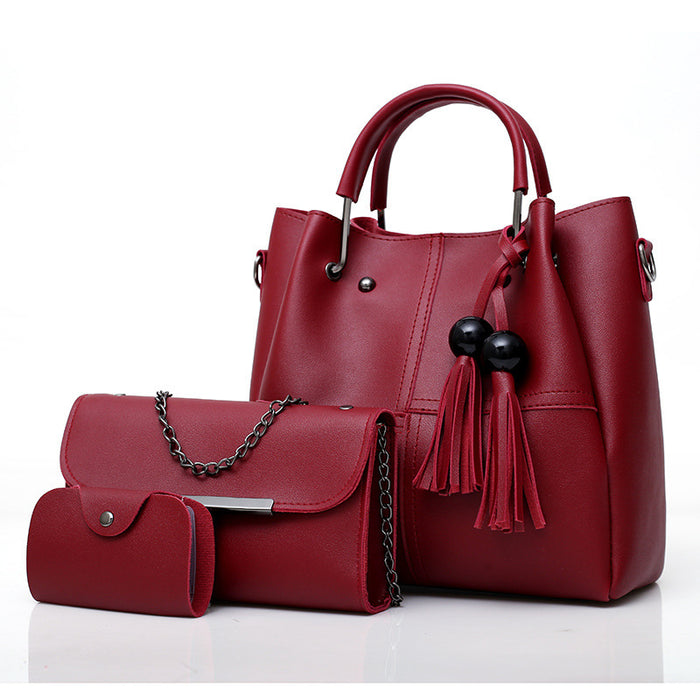 Women Three Piece Handbag Set Tassel PU Leather Luxury