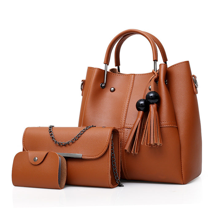 Women Three Piece Handbag Set Tassel PU Leather Luxury