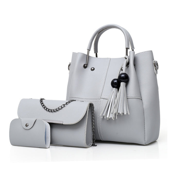 Women Three Piece Handbag Set Tassel PU Leather Luxury