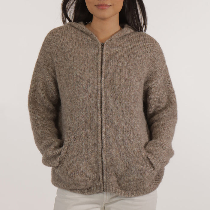 Women's Alpaca/Cotton Diamant Hooded Cardigan - Grege Chine