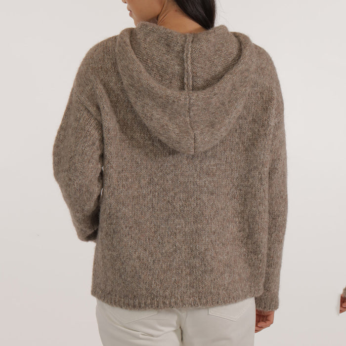Women's Alpaca/Cotton Diamant Hooded Cardigan - Grege Chine