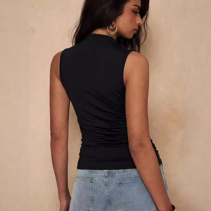 women’s asymmetrical pleated tank top side view elegant shape