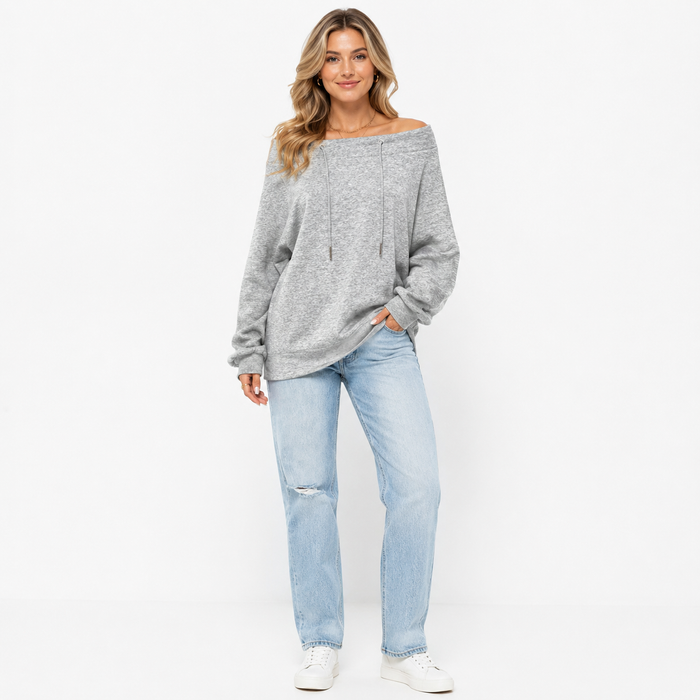 Women's blouse top with adjustable drawstring, soft hand feel, slight stretch and relaxed structure for easy everyday styling