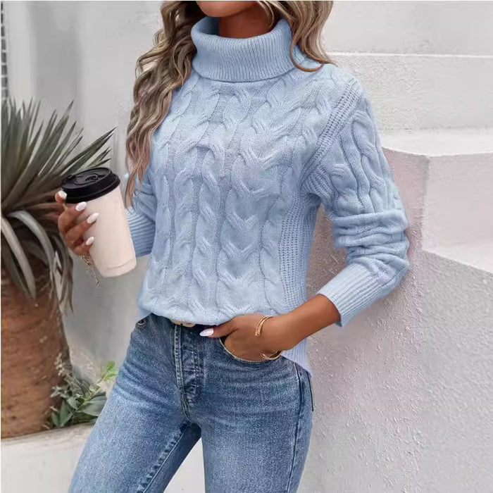 cable knit turtleneck sweater pink normal length 50cm fit silhouette