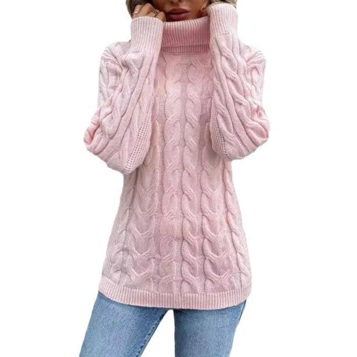 cable knit turtleneck sweater gray clean hem finish detail