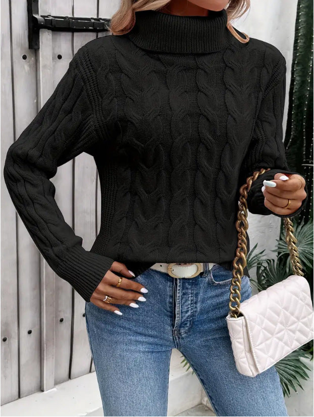 Women's Cable Knit Turtleneck Sweater Chic Fit