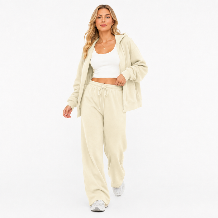Women's polyester trousers with medium elasticity, relaxed leg shape and streetwear styling for comfortable everyday outfits.