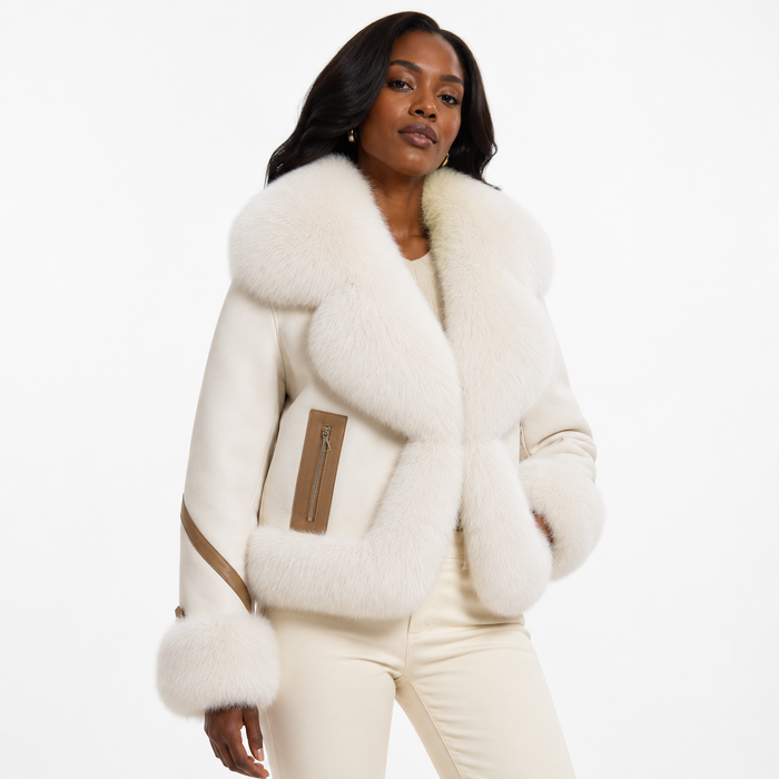Women's short faux fur coat showing a 3D stereo pattern, plush artificial fur texture, and tailored autumn winter silhouette.