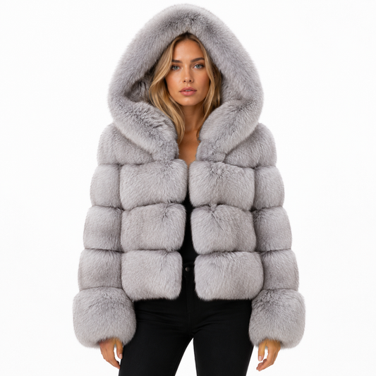Womens Faux Fur Hooded Jacket - Patchwork Winter Styles