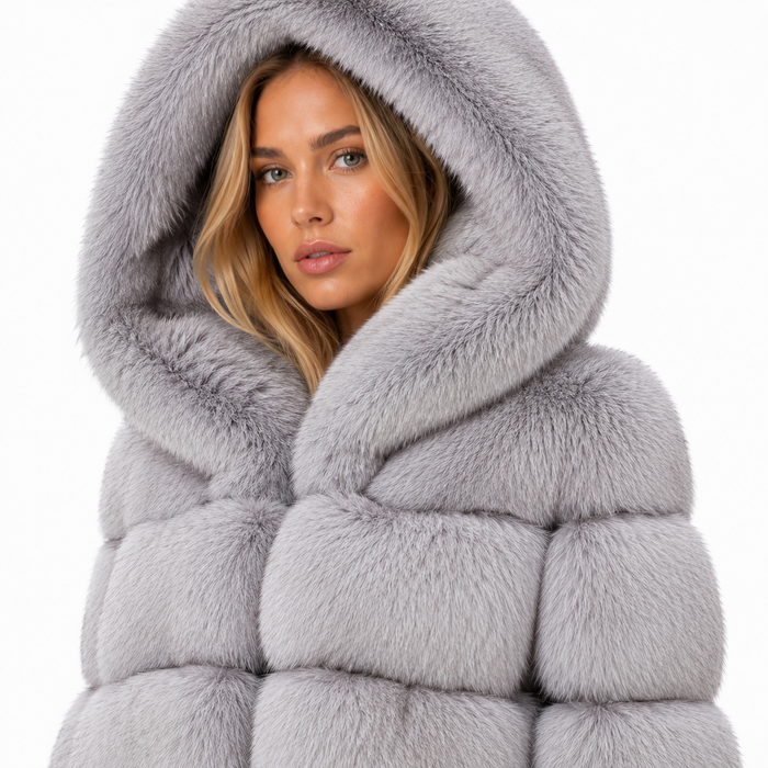 Womens Faux Fur Hooded Jacket - Patchwork Winter Styles